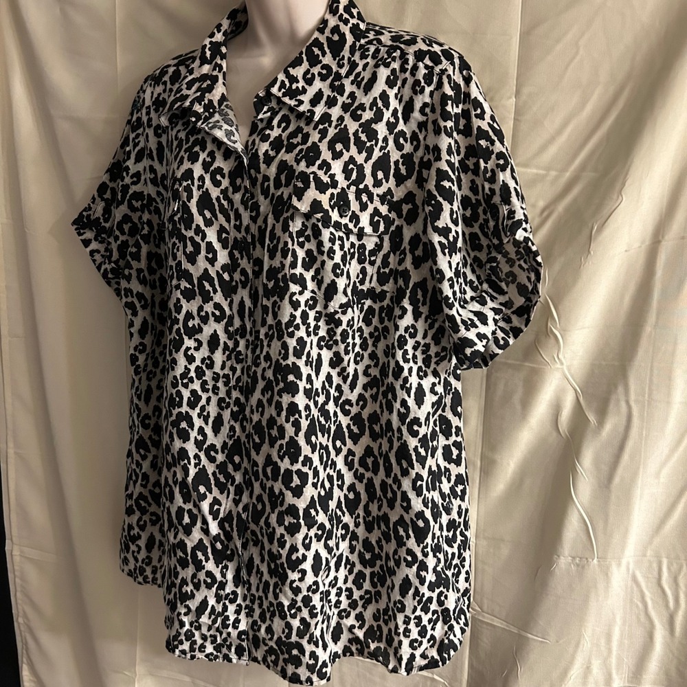 Kim Rogers Womens 100% Linen Leopard Print Top #1694*10 - Picture 5 of 7